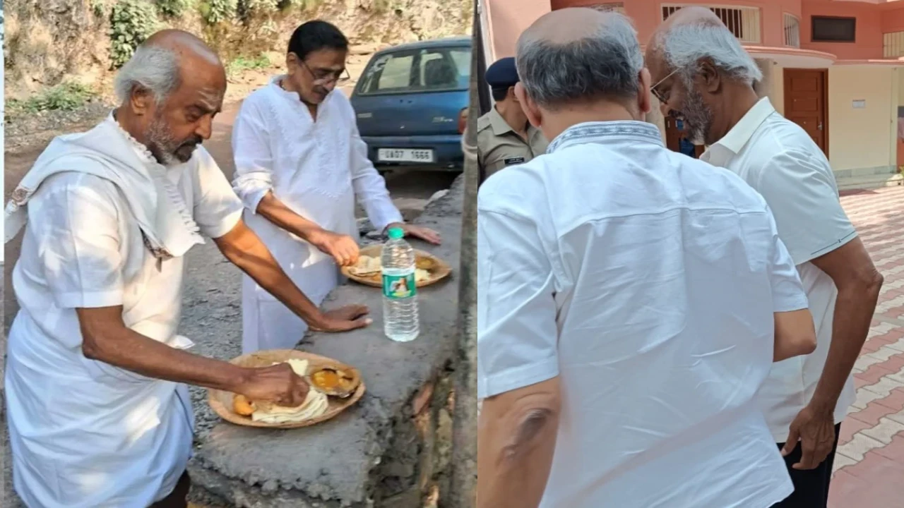 Rajinikanth enjoys lunch on the street during his spiritual journey to Himalayas
