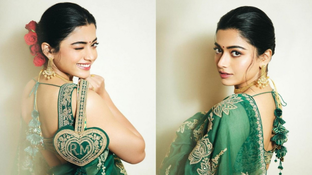 Not Rashmika Mandanna's worth Rs 1,19,500 green saree but her glam makeup  is the ONLY saving grace