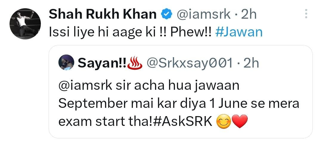 SRK gives a hilarious response exhibit 3 (Credit: Shah Rukh Khan Twitter)