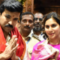 Photos: Upasana covers daughter Klin Kaara’s face with her saree amidst paps as they visit Tirumala on actor’s birthday