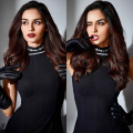 Manushi Chhillar has a lady-in-black moment with David Koma’s ruffled bodycon mini-dress and matching gloves