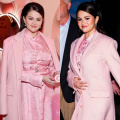 Selena Gomez embraces the power of pink in floral dress, long overcoat, and 60s-inspired hairstyle