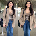 Palak Tiwari ups her airport fashion game with plaid vest, denim jeans and oversized beige blazer  