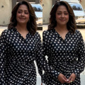 Jyothika's black and white polka dot dress with green heels proves color-blocking looks gorgeous if done right