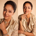 Jyothika is giving tough competition to the moon's radiance with her ivory draped dress and jacket