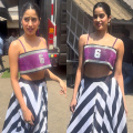 Janhvi Kapoor hits a sixer in shimmery crop top and stripes maxi skirt; sports jersey number from Mr And Mrs Mahi