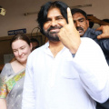 Pawan Kalyan and his Russian wife Anna Lezhneva cast their vote in Andhra Pradesh elections at Mangalagiri; VIDEO