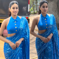 Janhvi Kapoor adds shimmer and shine to our weekend in dazzling blue sequined saree with a collared blouse 