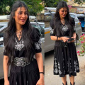 Shruti Haasan opts for black printed midi dress but her trendy bow hairstyle gives us major coquette core inspiration