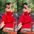 Mouni Roy serves vacation wear perfection in vibrant red tube dress with alluring cut-outs at the back 
