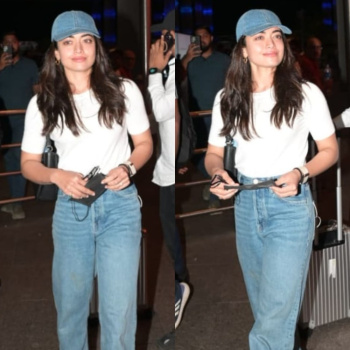 Rashmika Mandanna flaunts ‘not-so-basic’ denim look in straight-leg jeans and matching cap at airport