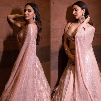 Throwback to Kiara Advani's glamorous peach lehenga, perfect to bookmark for a cocktail night