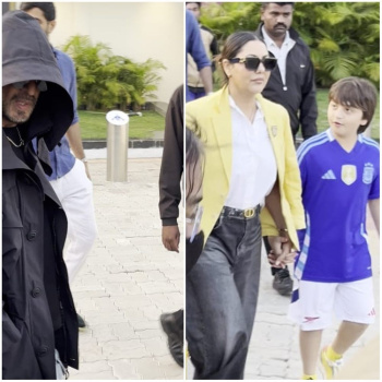 Shah Rukh Khan hides face with hoodie, Gauri holds son AbRam’s hand as family reaches Jamnagar to celebrate New Year; WATCH