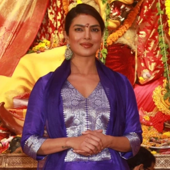 Priyanka Chopra flaunts her sindoor in blue outfit as she arrives at Kajol and Rani Mukerji's Durga Puja in Mumbai