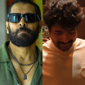 Chiyaan Vikram catches up with Sivakarthikeyan at Veera Dheera Sooran screening, takes an auto ride home as fans mob him