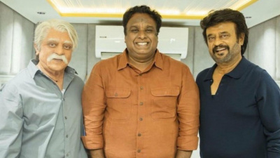 VIRAL PHOTO: Kamal Haasan’s Senapathy and Superstar Rajinikanth as Vettaiyan get captured in a candid pose ahead of Indian 2’s release