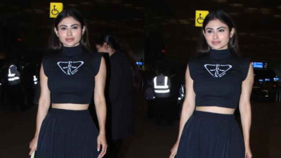 Airport Style: Mouni Roy merges comfort with style in all-black outfit with Prada crop top and matching skirt