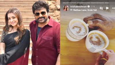 Megastar Chiranjeevi and Trisha Krishnan share wholesome cup of coffee on Vishwambhara sets; see PIC