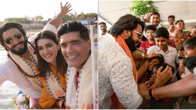 PICS: Ranveer Singh poses alongside Kriti Sanon and Manish Malhotra in Varanasi; spreads joy as he meets fans