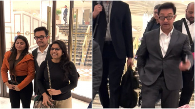 Aamir Khan exudes style as he reaches Delhi to invite guests for Ira Khan-Nupur Shikhare’s reception; poses with fans