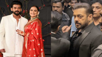 Salman Khan hugs new bride Sonakshi Sinha, greets Zaheer Iqbal at their wedding reception in UNSEEN video