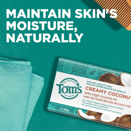 Tom's of Maine Natural Beauty Bar Soap, Creamy Coconut With Virgin Coconut Oil (Pack of 6)
