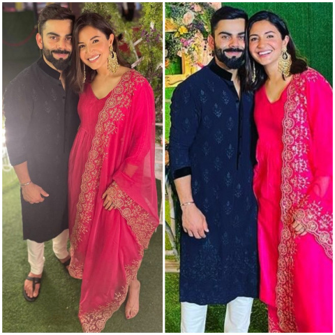 Virat Kohli s sherwani and Anushka Sharma in Sureena Chowdhri s