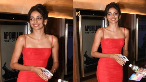 Banita Sandhu makes a strong case for red ruched midi dress at rumored  boyfriend AP Dhillon's party | PINKVILLA