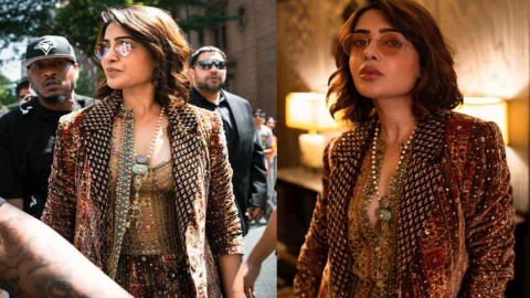 Samantha Ruth Prabhu owns Ritu Kumar's unconventional fusion fit with embroidered  jacket, corset, flared pants | PINKVILLA