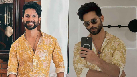 Shahid Kapoor adds a fusion twist to Anita Dongre's mustard malhar kurta  with white pants and formal shoes | PINKVILLA