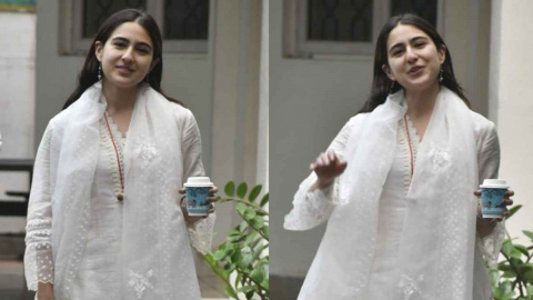 Sara Ali Khan aces the all-white vibe in asymmetrical chanderi kurta, pants,  and organza dupatta with juttis | PINKVILLA