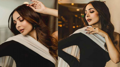 Malaika Arora redefines elegance in Gaffe's black and white floor-length  gown with an asymmetrical cape | PINKVILLA