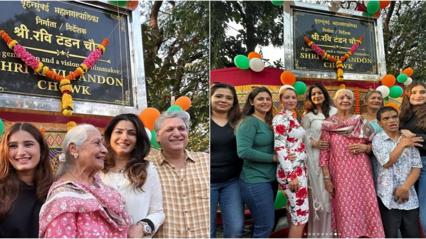 PICS: Raveena Tandon unveils chowk in Juhu named after her father Ravi Tandon; 'Happy Birthday Pops'