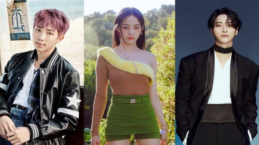 RM (créditos de imagem - BIGHIT MUSIC), Minji (créditos de imagem - ADOR), Seonghwa (créditos de imagem - KQ Entertainment)