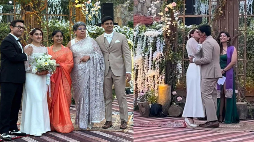Ira Khan and Nupur Shikhare pose with Aamir Khan, Reena Dutta, Imran Khan-Lekha Washington; newlyweds seal the deal with kiss