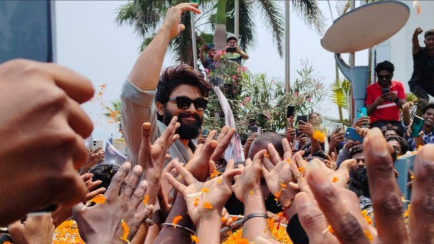 Allu Arjun receives a warm welcome as fans gather in massive numbers when he reaches Vizag for Pushpa 2 shoot