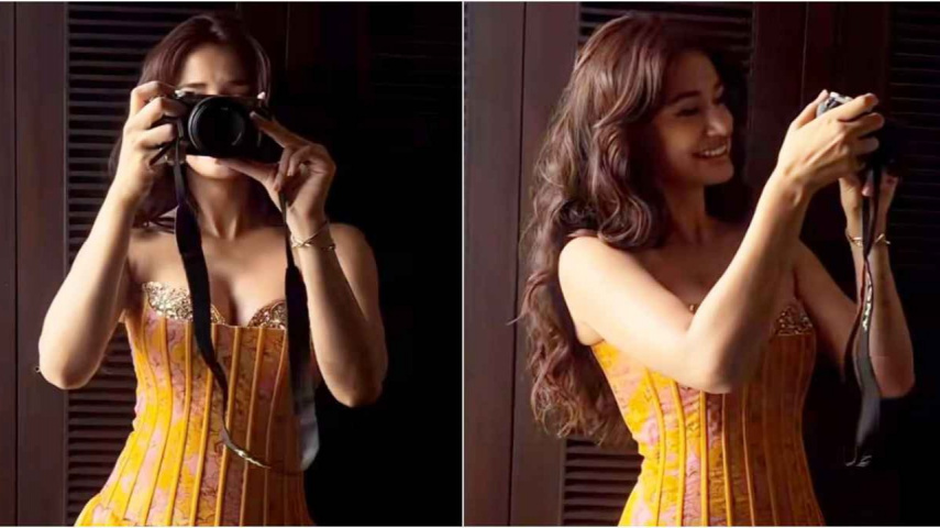 Disha Patani, Welcome to the Jungle, Gown, Maxi dress, corseted dress, yellow, style, fashion