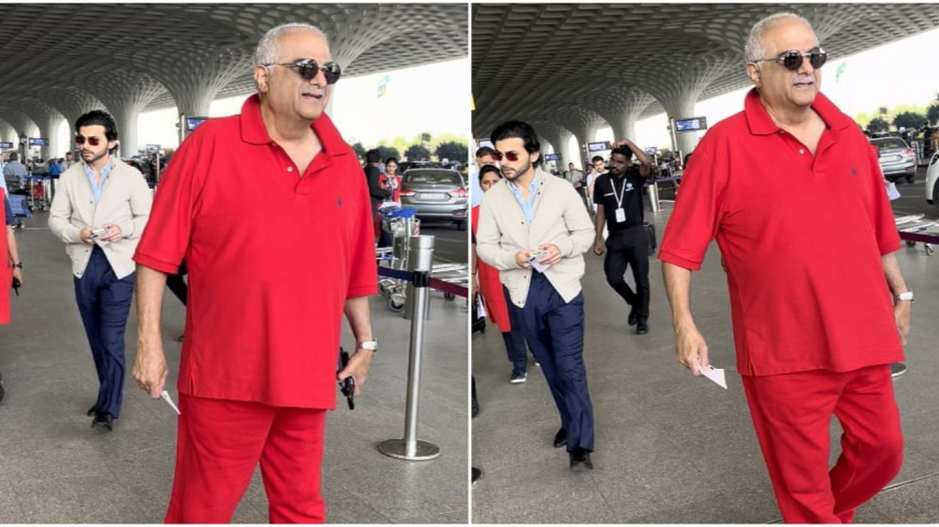 WATCH: Boney Kapoor jets off with Janhvi Kapoor's rumored BF Shikhar Pahariya; reacts when asked to pose with him