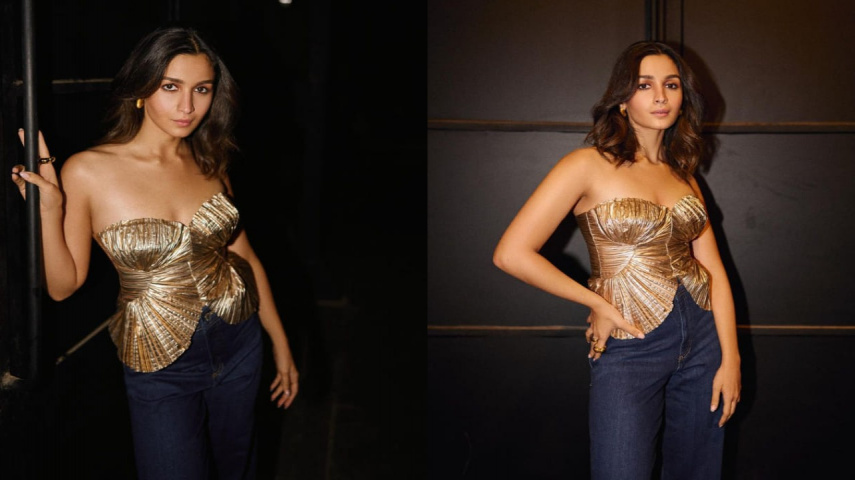 Alia bhatt in gold corset top 