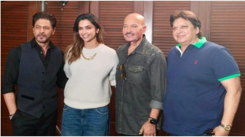 Fighter actress Deepika Padukone poses alongside Shah Rukh Khan and Rakesh Roshan; see PIC
