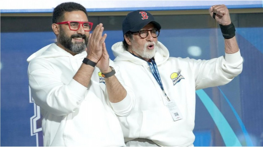 PIC: Amitabh Bachchan and Abhishek Bachchan radiate joy as they cheer on their cricket team from stadium