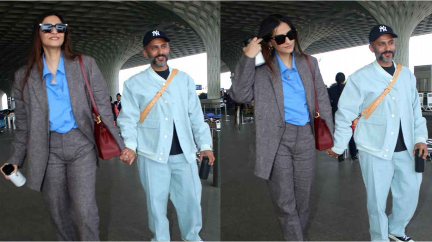 Sonam Kapoor Ahuja, airport, formal, pantsuit, hermes, fashion, style