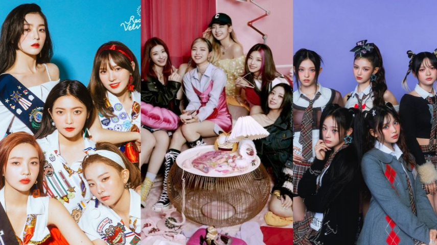 Red Velvet, ITZY and NewJeans; Image Courtesy: SM Entertainment, JYP Entertainment, ADOR