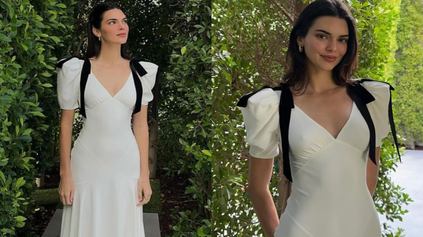 Kendall Jenner in white dress by Roderte
