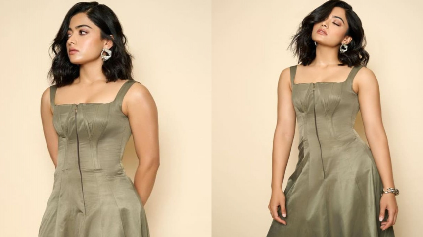 Rashmika Mandanna in olive green dress 