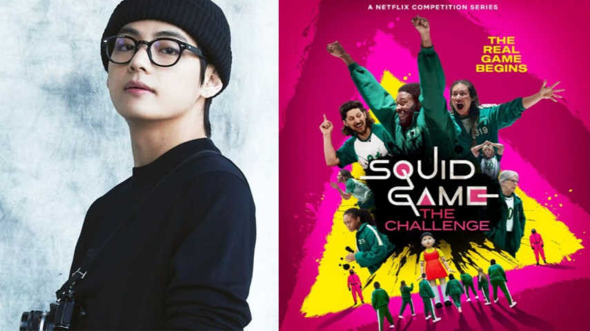 BTS' V and Official Poster for Squid Game: The Challenge; Image Courtesy: BIGHIT MUSIC and Netflix Korea