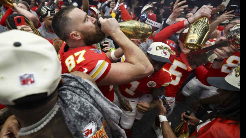 Travis Kelce crashes beer (PC: Getty)