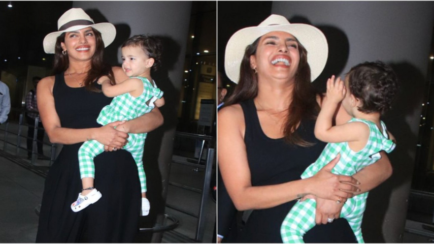 WATCH: Priyanka Chopra carries daughter Malti Marie in arms as they arrive in Mumbai; pose for paps