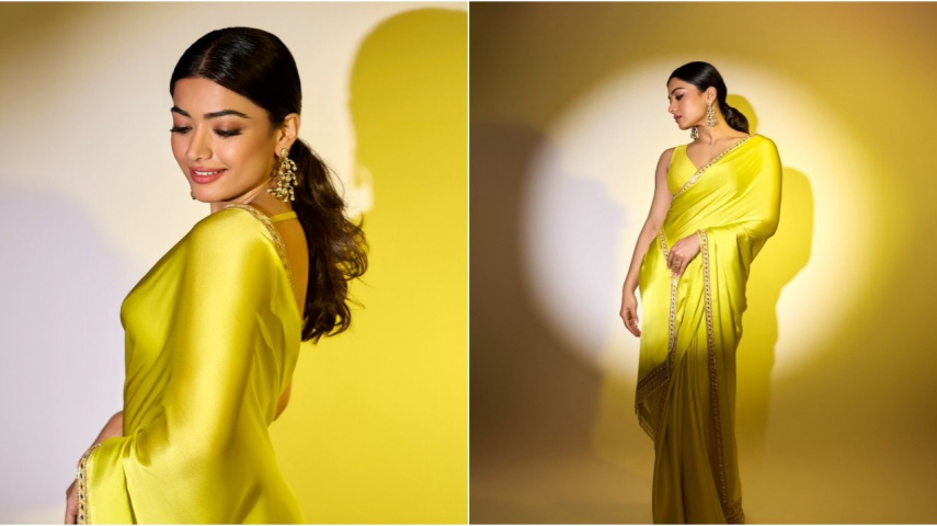 Rashmika Mandanna glows in 'Laddoo Peela' saree; new brides can take notes from her fabulous hair and makeup