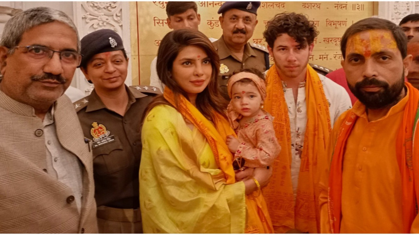 PICS: Priyanka Chopra-Nick Jonas visit Ayodhya's Ram Mandir with daughter Malti Marie; seek blessings